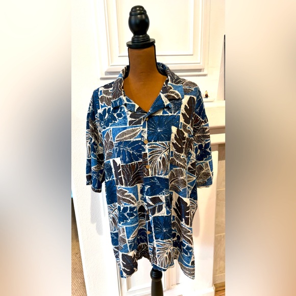 Blue Batik Bay men’s short sleeve blue leaf design 70% silk, 30% rayon 2XL. - Picture 1 of 11
